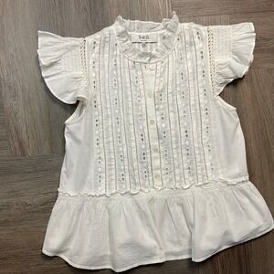 SEA New York Eyelet Lace Peplum Ruffle Top Womens XS White Boho Coquette Fairy